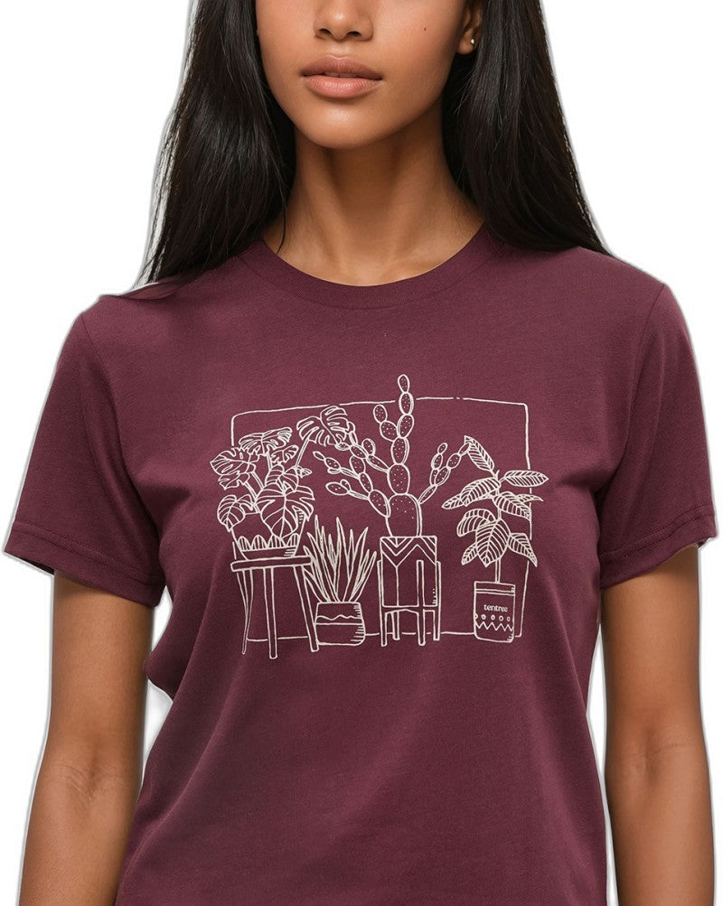 Plant T-Shirt - Womens - deep burgundy / warm oak 1