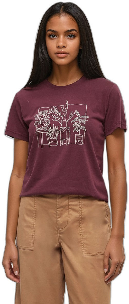 Plant T-Shirt - Womens - deep burgundy / warm oak 1