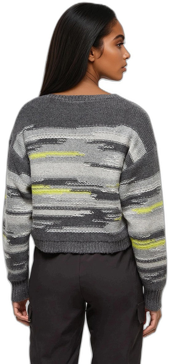 Prospect Sweater - Womens - dark grey heather / abstract stripe 1
