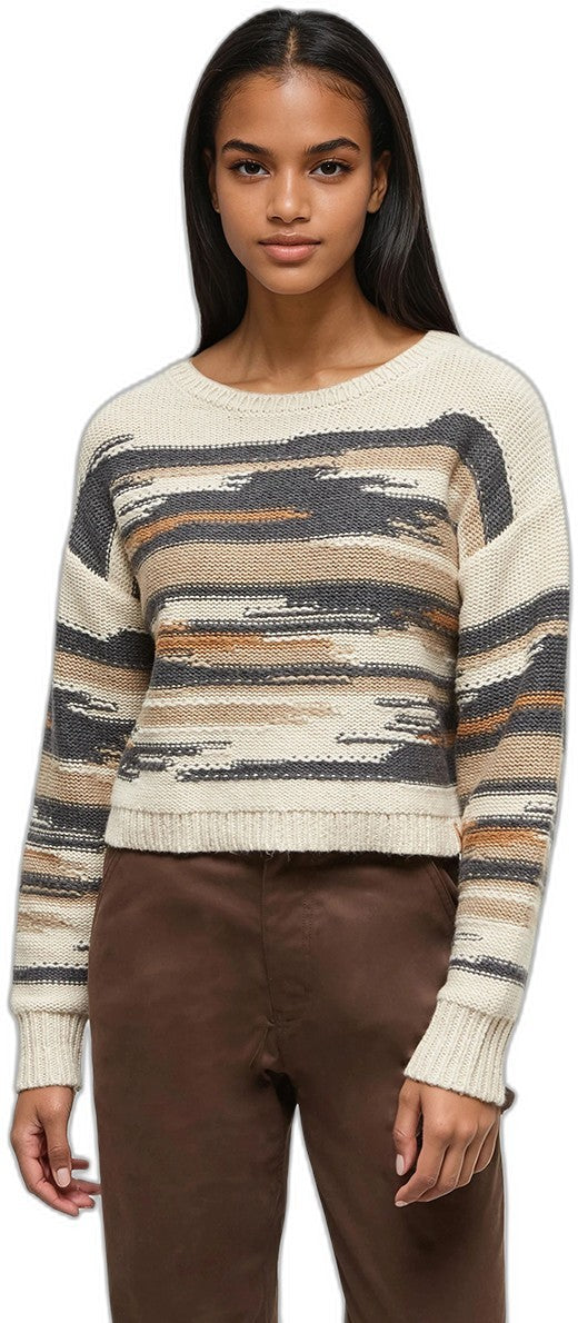 Prospect Sweater - Womens - warm oak heather / abstract stripe 1