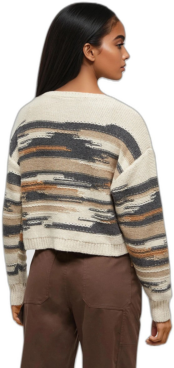 Prospect Sweater - Womens - warm oak heather / abstract stripe 1