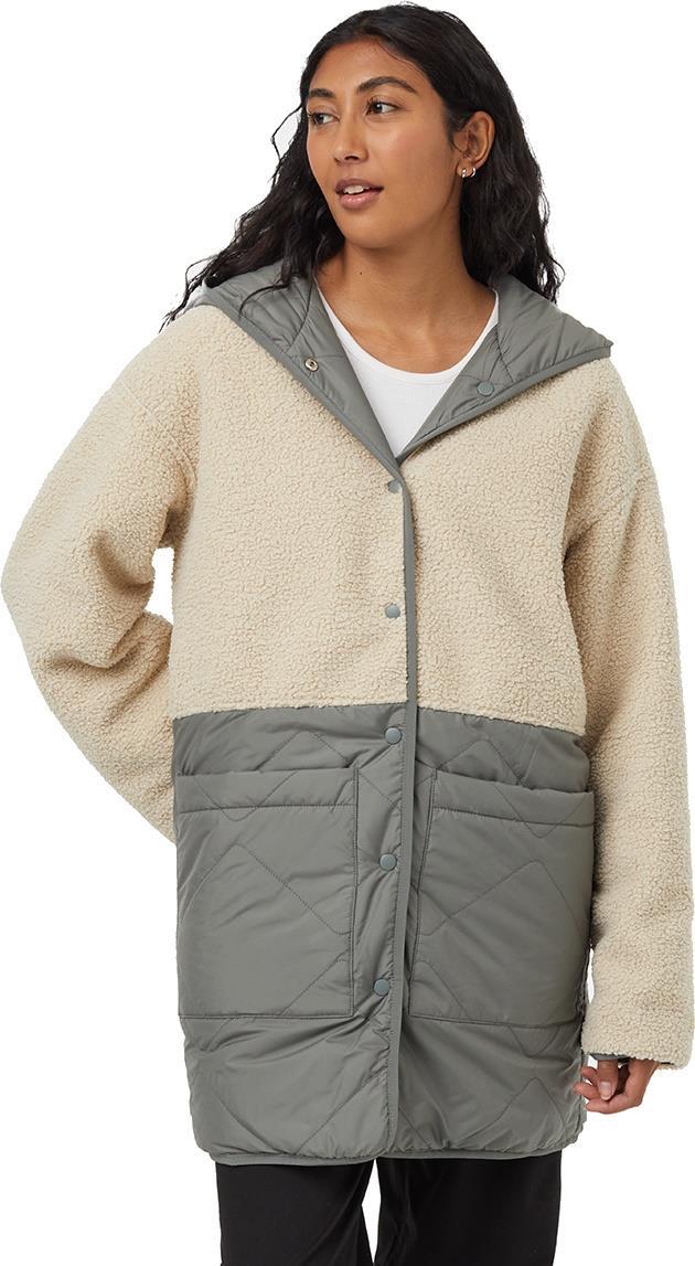 Recycled Boucle Reversible Long Jacket - Womens - mineral / pale oak 1