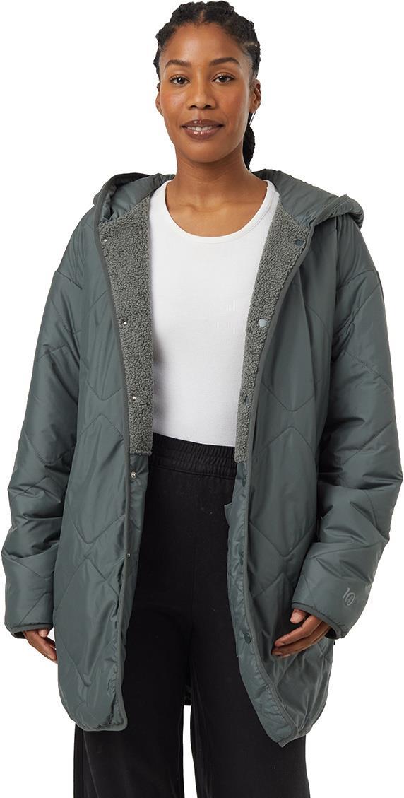 Recycled Boucle Reversible Long Jacket - Womens - urban green / mineral 1