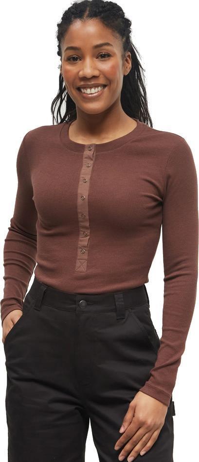 Rib Snap Placket Henley - Womens - deep mahogany 1