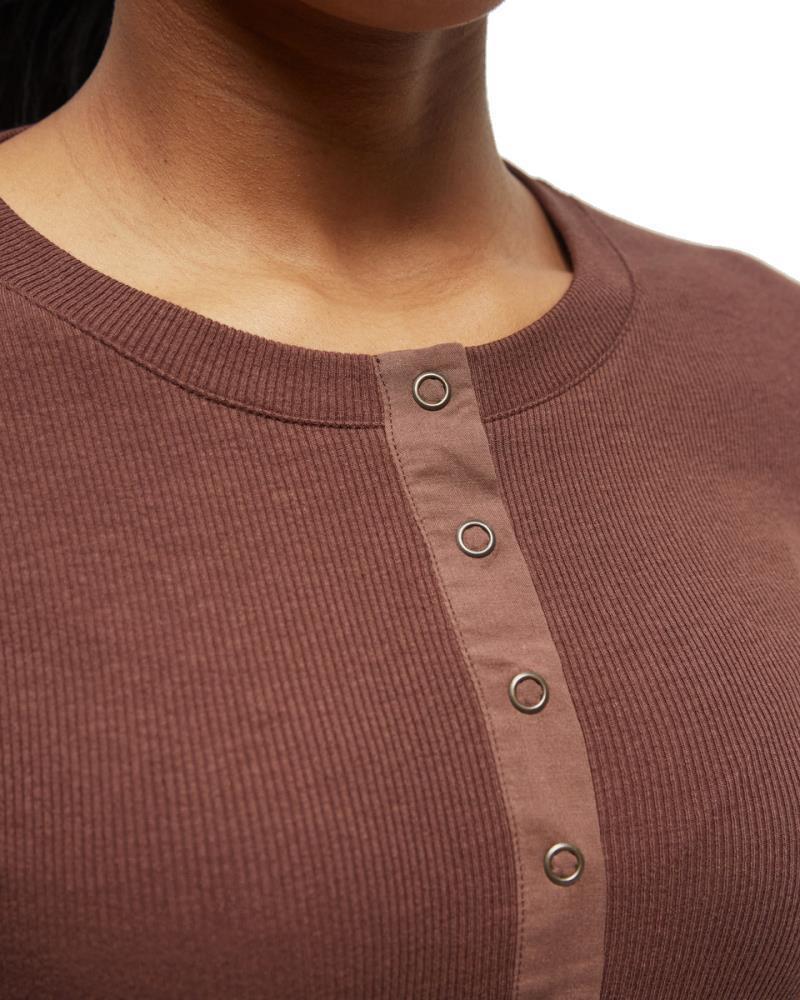 Rib Snap Placket Henley - Womens - deep mahogany 1