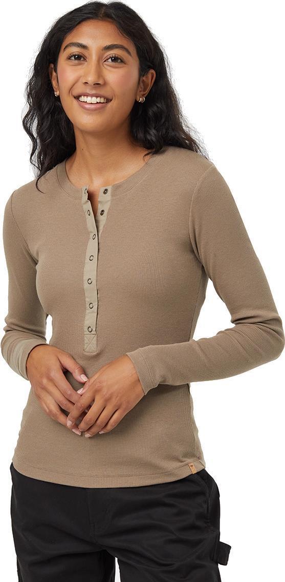 Rib Snap Placket Henley - Womens - fossil 1
