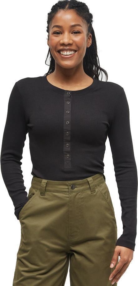 Rib Snap Placket Henley - Womens - meteorite black 1