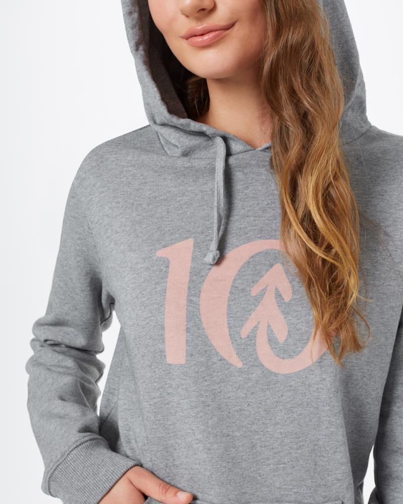 Ten Classic Hoodie - Womens - heather grey / misty rose pink logo graphic 1