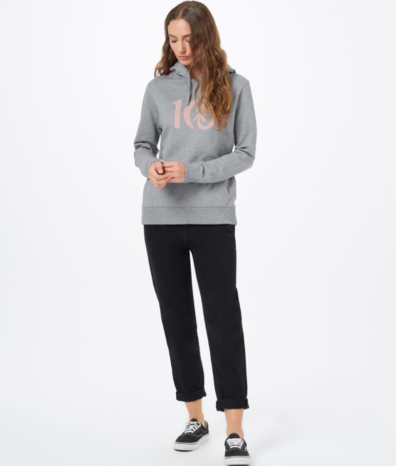 Ten Classic Hoodie - Womens - heather grey / misty rose pink logo graphic 1
