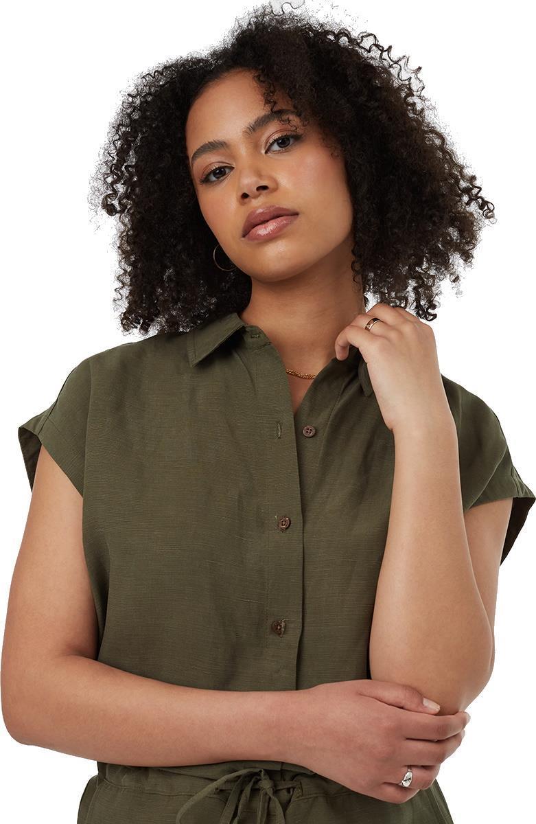 TreeLinen Button Front Romper - olive night green 1