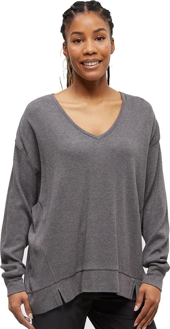 TreeWaffle Deep V-Neck LS - Womens - dark grey heather 1