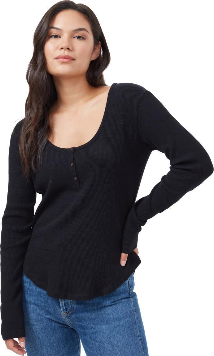 TreeWaffle Henley LS - Womens - meteorite black 1