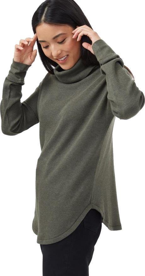 TreeWaffle Turtleneck LS - Womens - black olive green heather 1