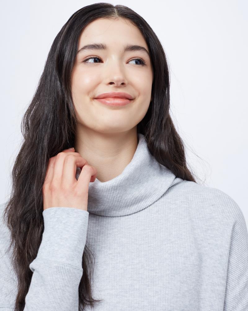 TreeWaffle Turtleneck LS - Womens - hi rise grey heather 1