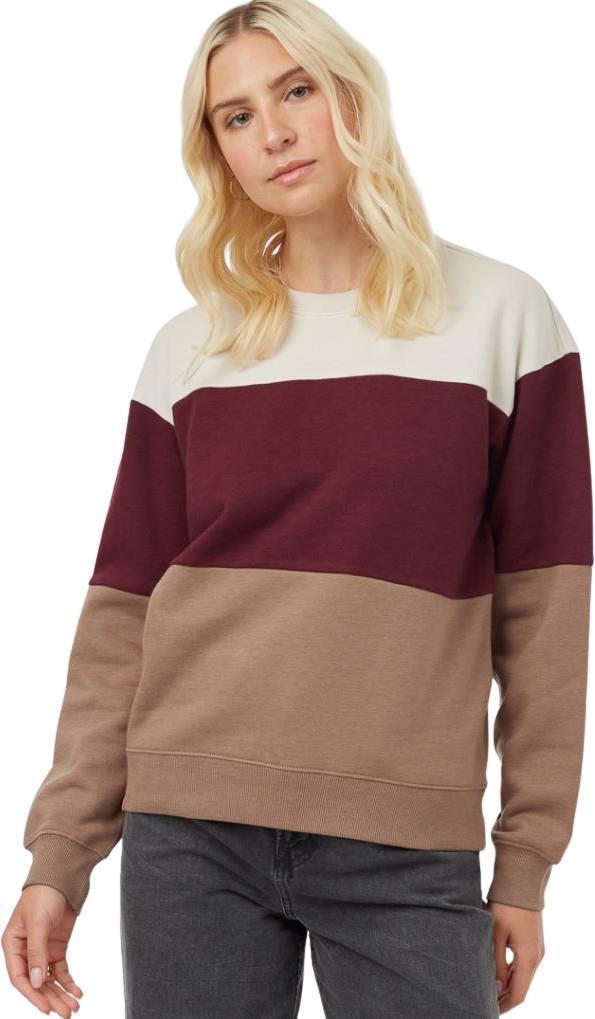 Treefleece Blocked Crew - Womens - silver cloud grey / fig / pine bark 1