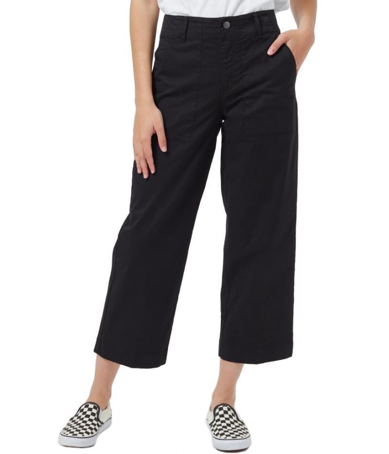 Twill Cropped Wide Leg Pants - Womens - meteorite black 1