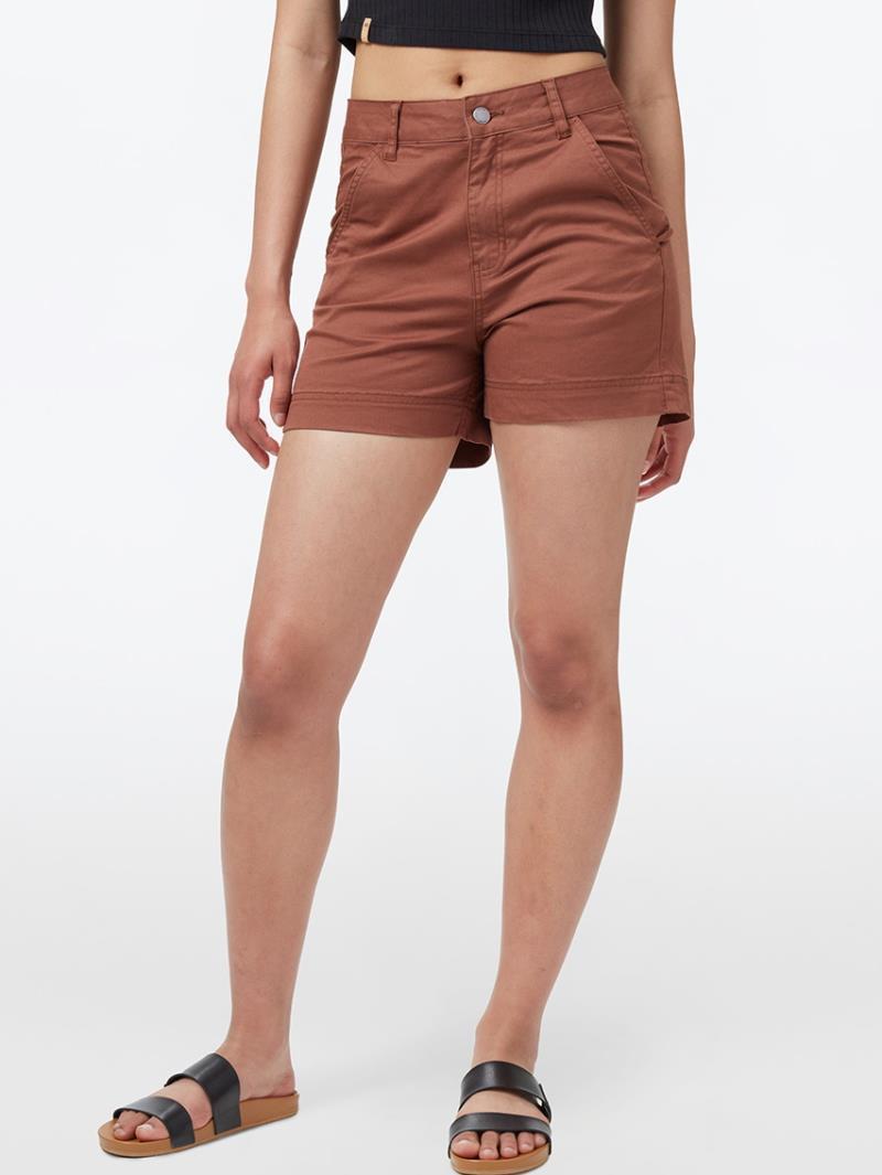 Twill High Waist Shorts - Womens - cedar 1