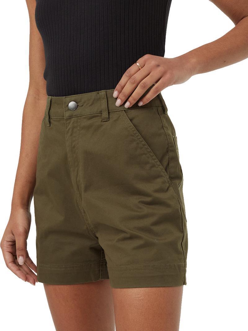 Twill High Waist Shorts - Womens - olive night green 1