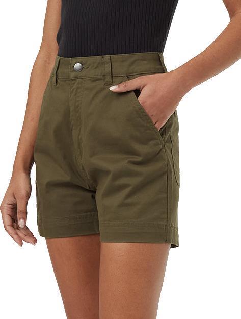Twill High Waist Shorts - Womens - olive night green 1